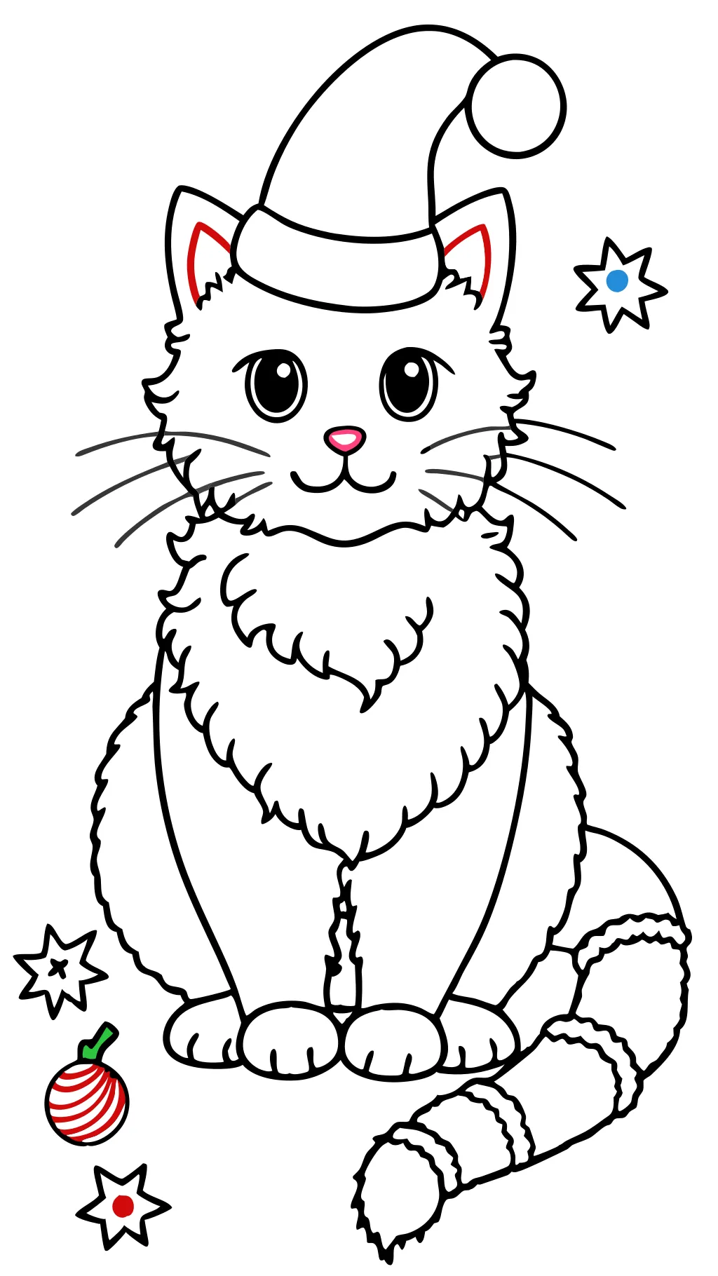 coloriages de chat de Noël mignons